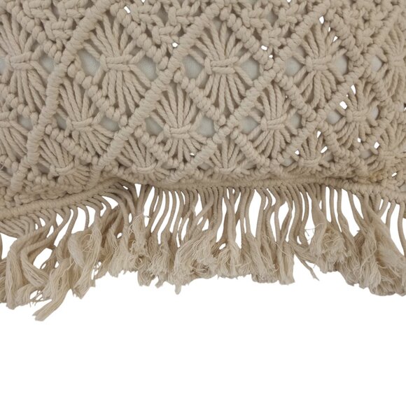 Home Goods Natural Macramé Boho Fringed 19"x15" Oblong Lumbar Pillow - Picture 3 of 6